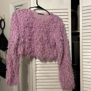 Zara light purple fluffy crop sweater.